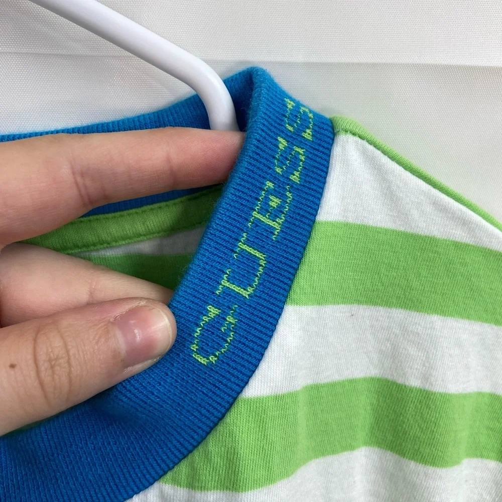 Vintage GUESS Los Angeles men’s green white striped embroidered casual‎ shirt L - Picture 4 of 9